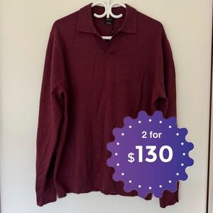 Massimo Dutti Polo Wool Cotton Blends Sweater in Rich Burgundy/Maroon